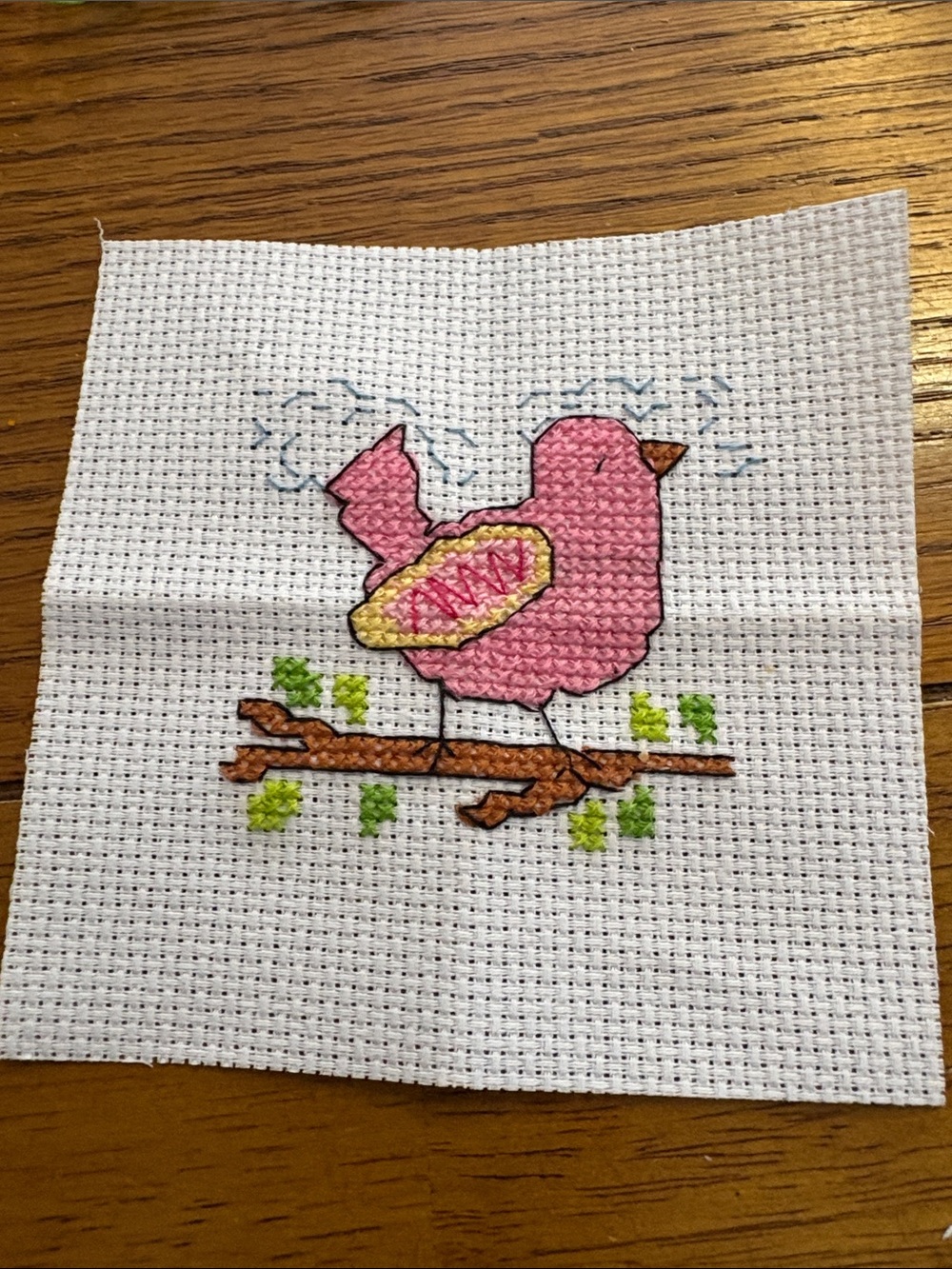 Pink Bird Embroidered Pet Bird Art - Decorative Cross-Stitch